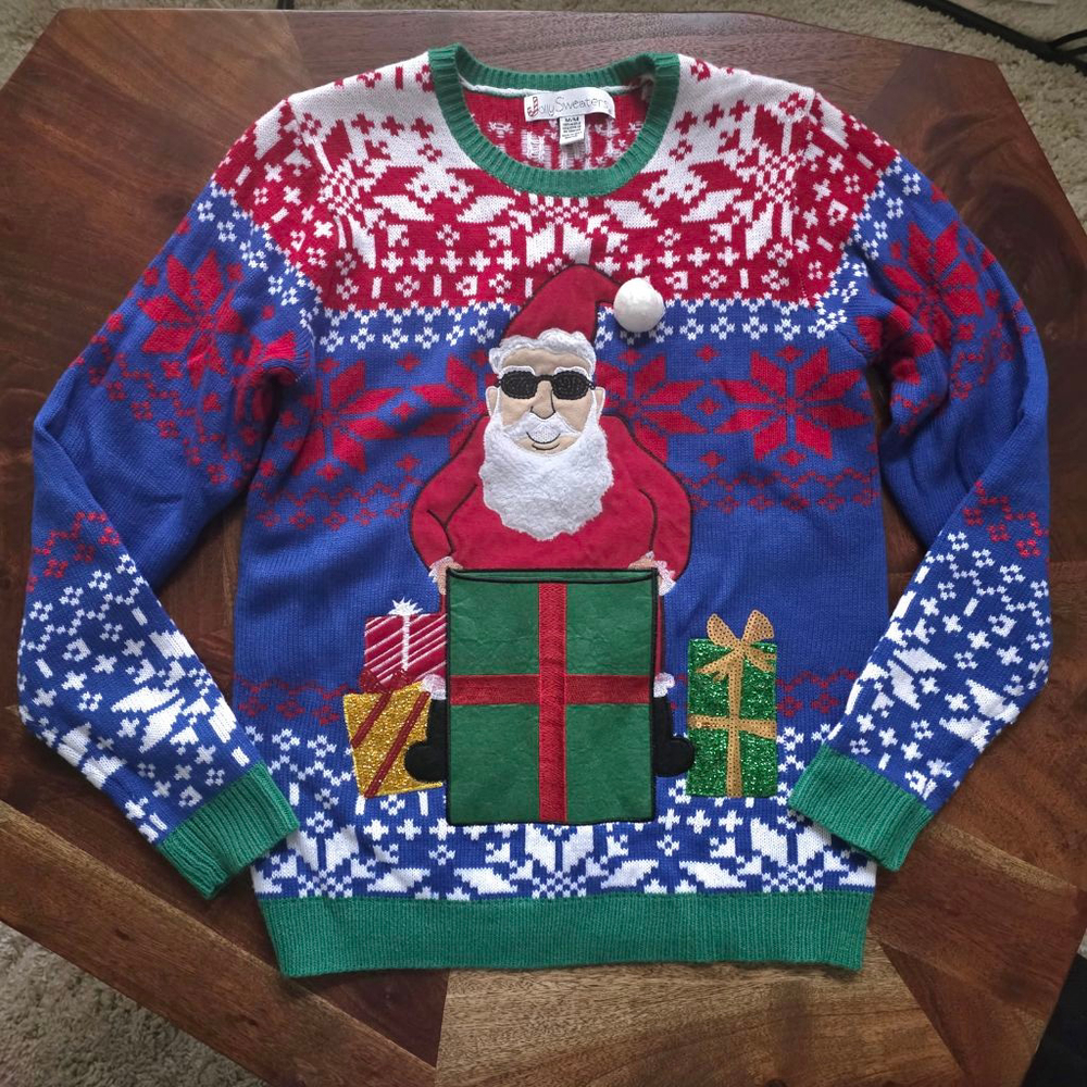 Women's Jolly Sweaters Ugly Christmas Santa Crew Neck Sweater M Blue Red